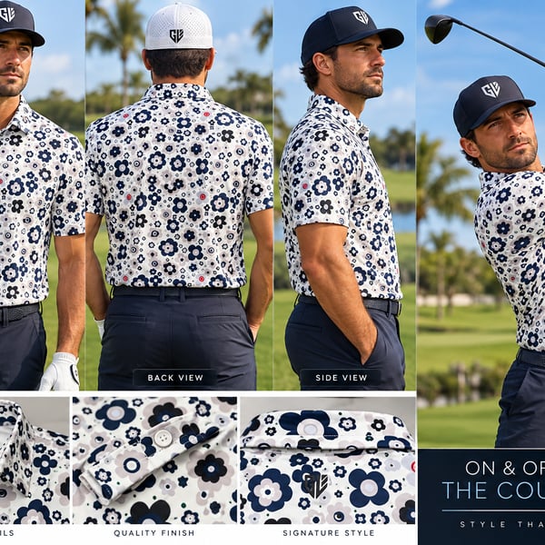 Graham Luxe men's statement floral golf polo in size XL, style #GL10923