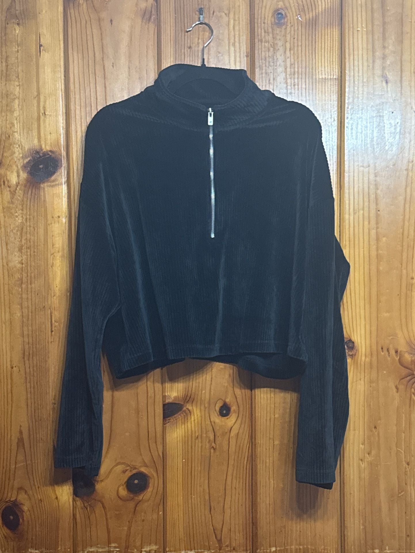 Fabletics Plush Rib Half Zip Sweatshirt XXL/1X Black Pullover Crop 2