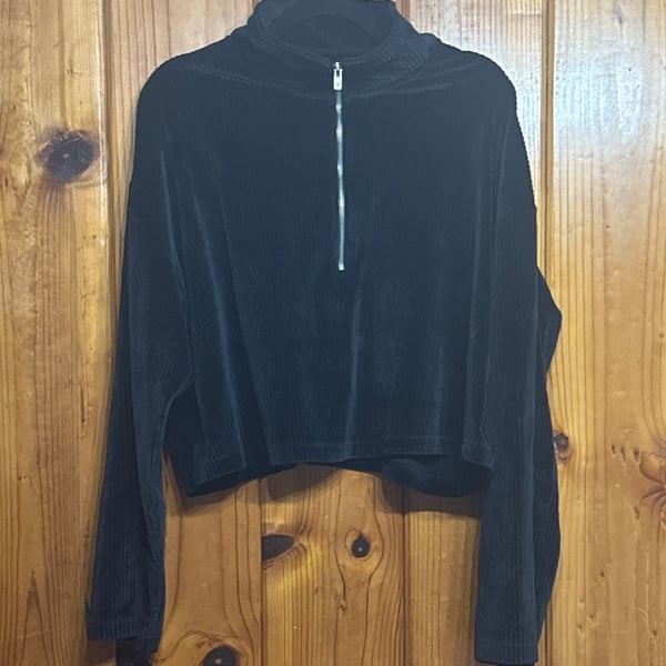 Fabletics Plush Rib Half Zip Sweatshirt XXL/1X Black Pullover Crop