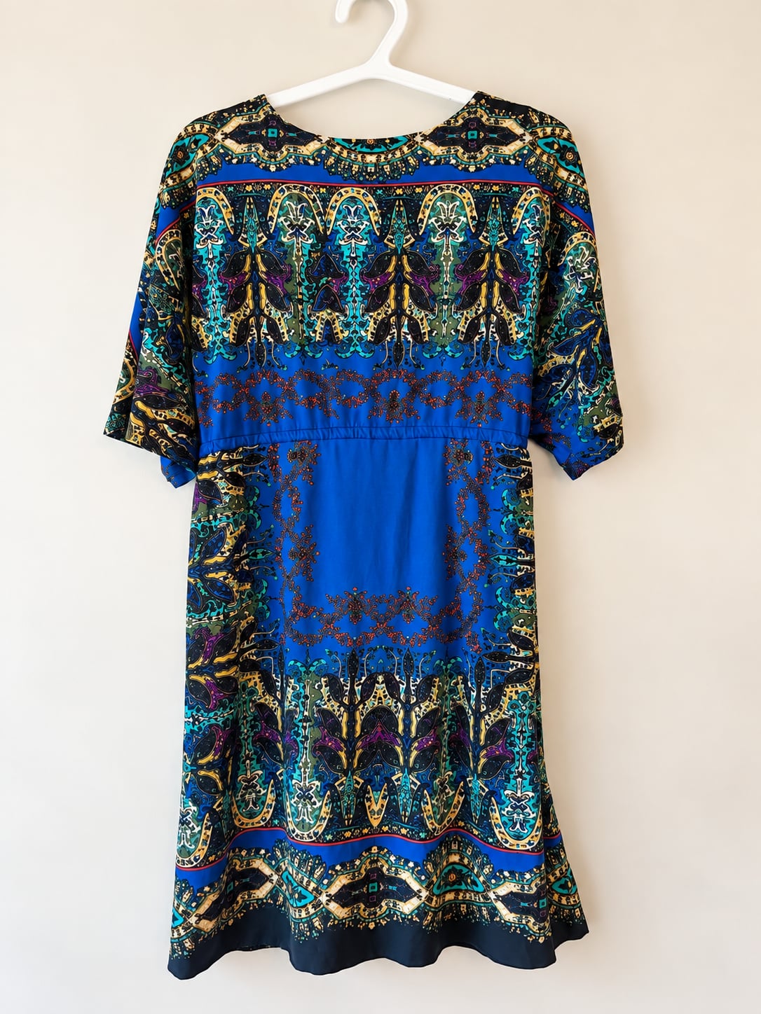 One World Dress Size S Blue Paisley Boho Kaftan V-Neck 3