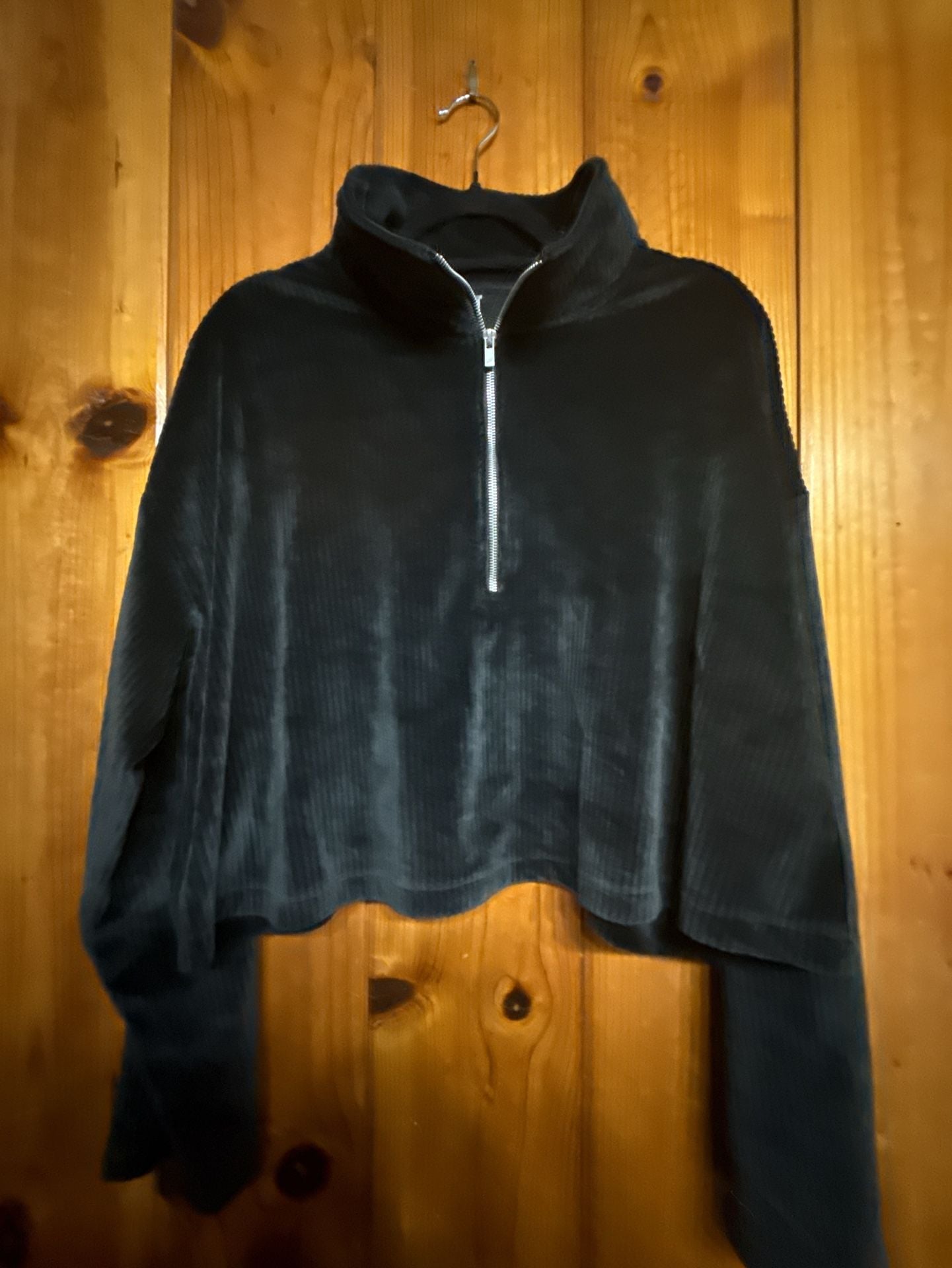 Fabletics Plush Rib Half Zip Sweatshirt XXL/1X Black Pullover Crop 5