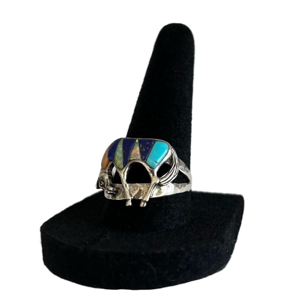 Vintage Southwestern Sterling Silver Multistone Inlay Horse Ring Size 8.5 4