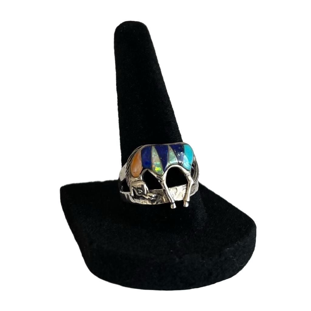 Vintage Southwestern Sterling Silver Multistone Inlay Horse Ring Size 8.5 5