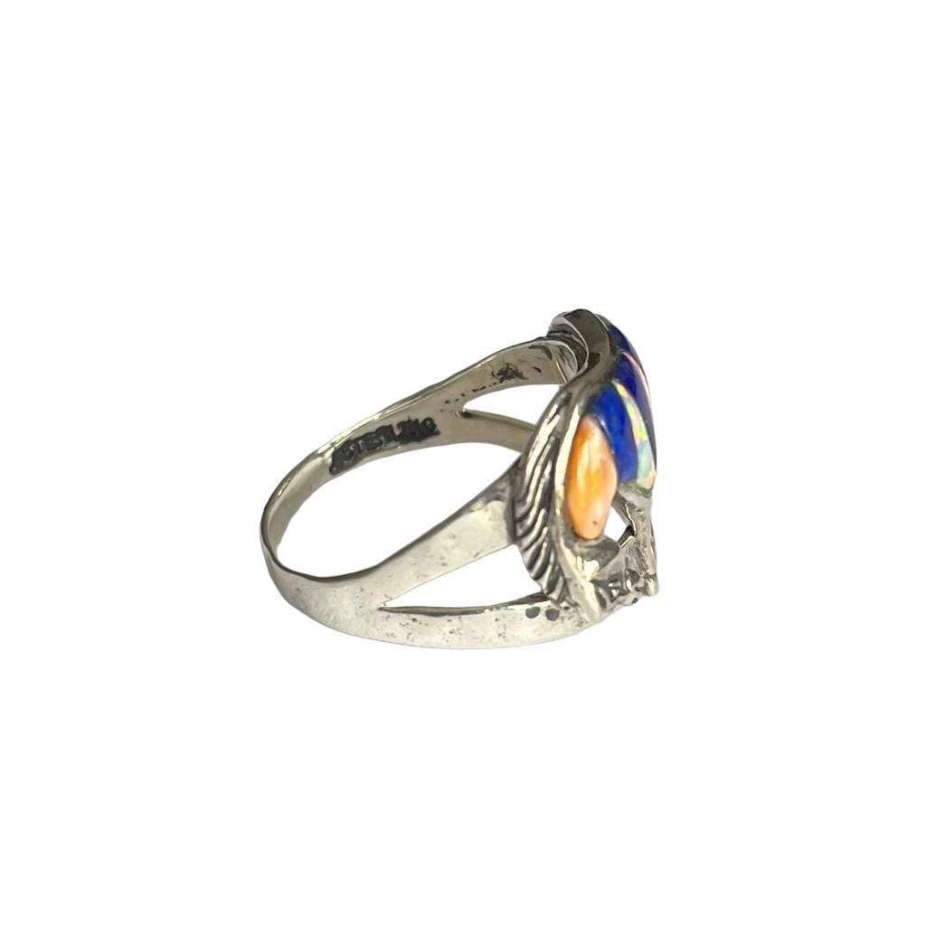 Vintage Southwestern Sterling Silver Multistone Inlay Horse Ring Size 8.5 7