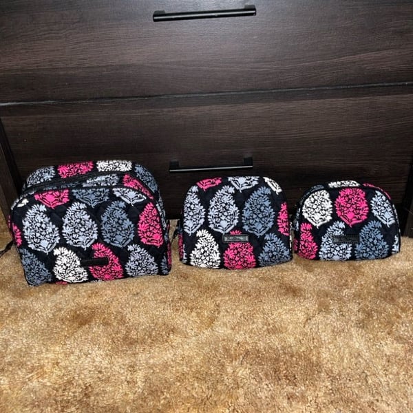 Vera Bradley Quilted Cosmetic Bag Set 3 Piece