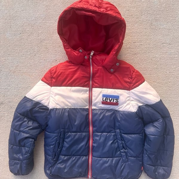 Vintage Y2K retro Levi's Boys Colorblock Puffer Jacket Size M Blue Red White