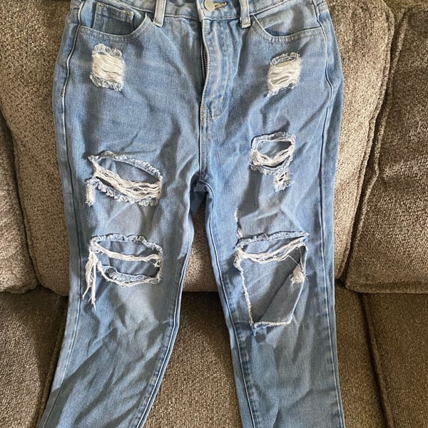 SHEIN Teen Jeans Size 10-11Y Light Wash Distressed Ripped Denim