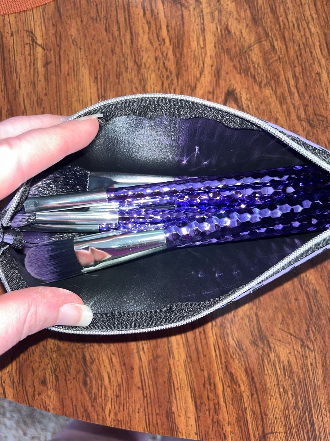 Cosmetic Brush 7-Piece Set Purple Hexagon Handle With Travel Case 3
