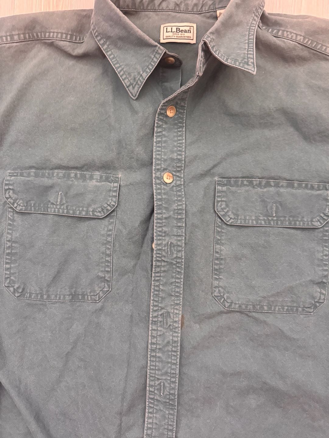 Vintage 90’s L.L. Bean Chamois Shirt Green Long Sleeve Double Pocket 6