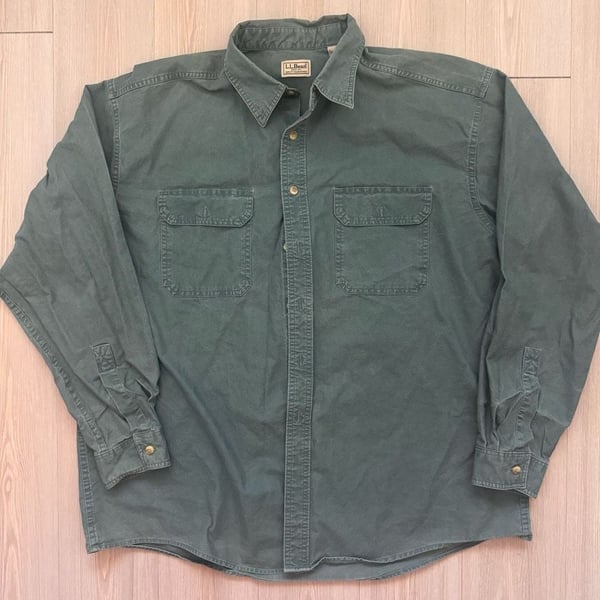Vintage 90’s L.L. Bean Chamois Shirt Green Long Sleeve Double Pocket