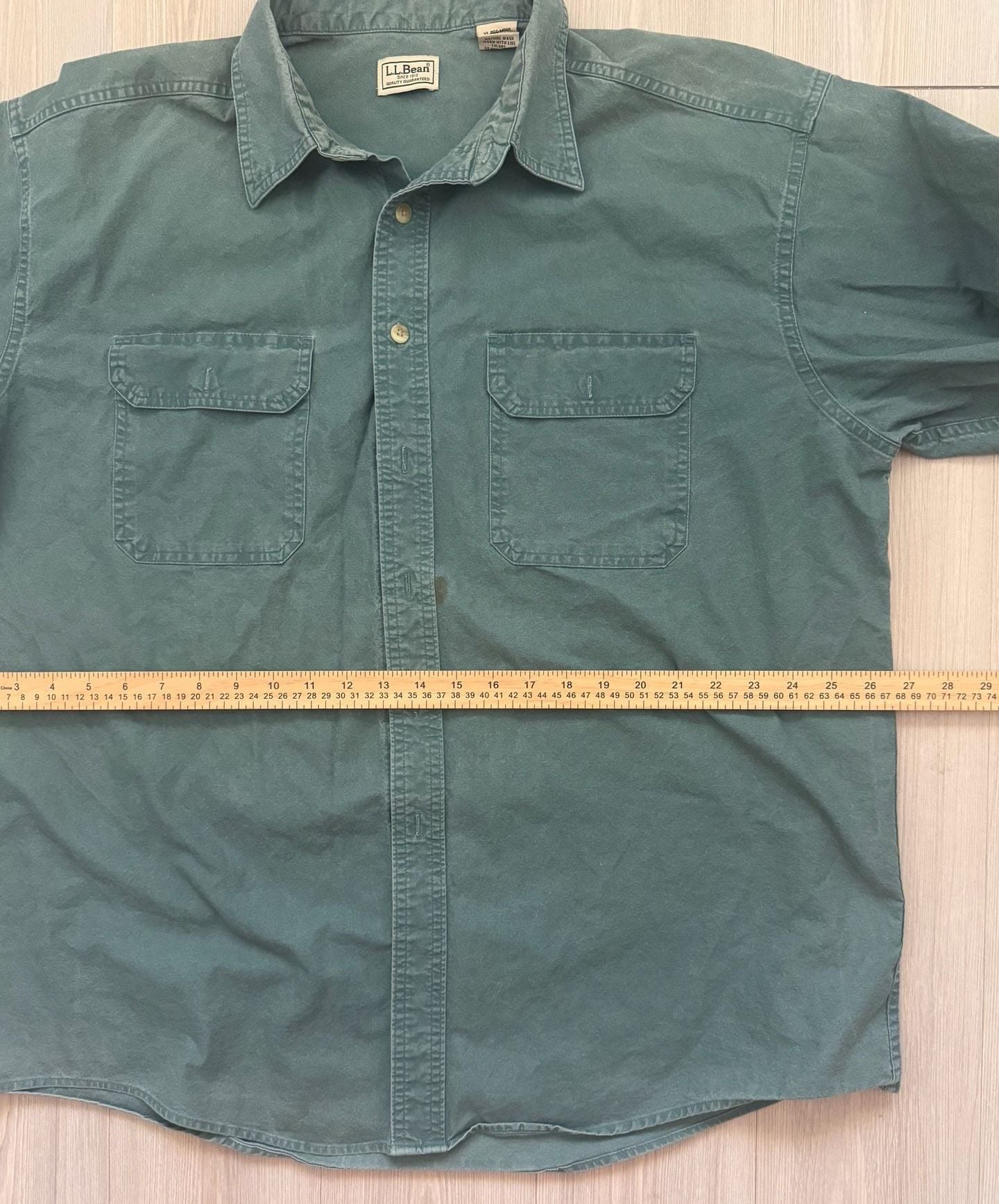 Vintage 90’s L.L. Bean Chamois Shirt Green Long Sleeve Double Pocket 9