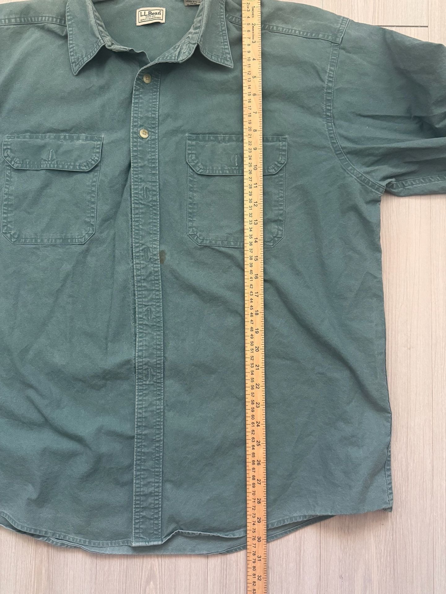Vintage 90’s L.L. Bean Chamois Shirt Green Long Sleeve Double Pocket 10