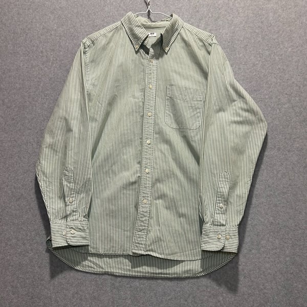 Uniqlo Regular Fit Green Striped Oxford Shirt Size L 100% Cotton   