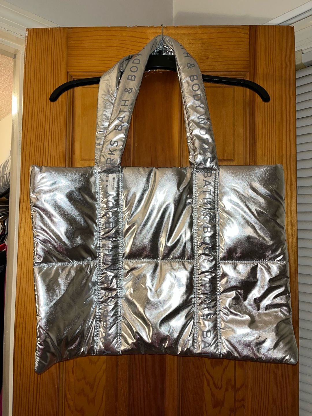 Bath & Body Works Silver Puffer Tote Bag Metallic 2024 Edition NWT 2