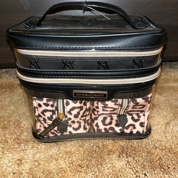 Victoria's Secret 4-in-1 Train Case Luxe Leopard Makeup Bag Set