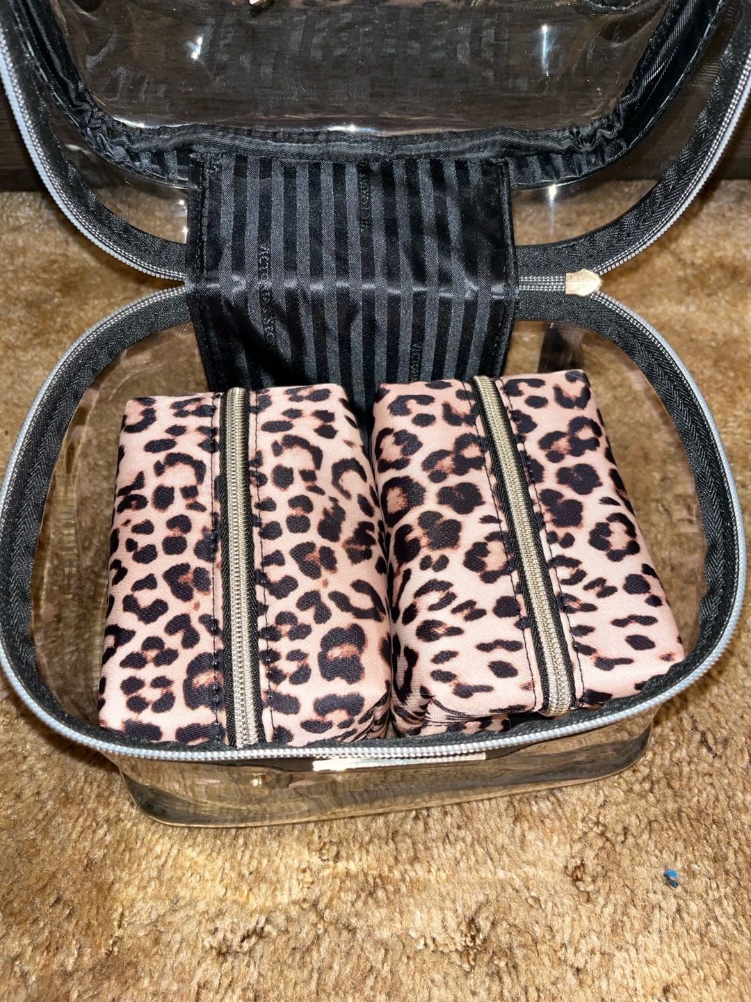 Victoria's Secret 4-in-1 Train Case Luxe Leopard Makeup Bag Set 4