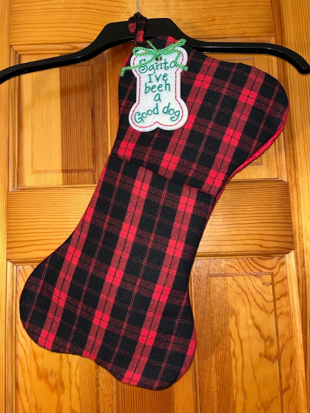 Red Black Buffalo Plaid Dog Bone Christmas Stocking 1