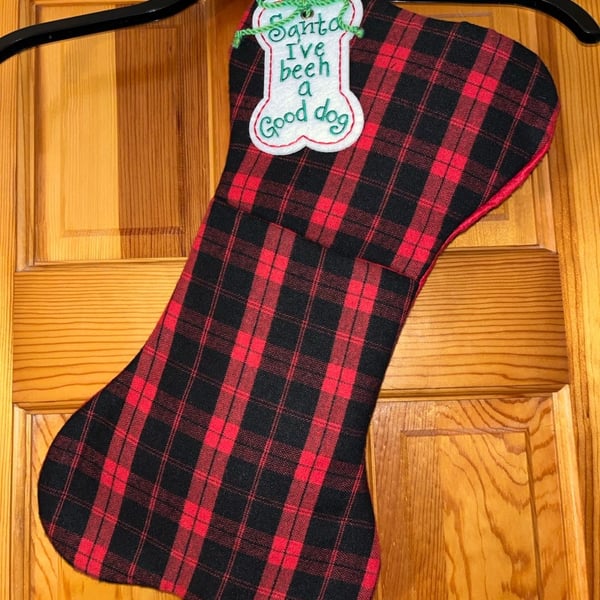 Red Black Buffalo Plaid Dog Bone Christmas Stocking