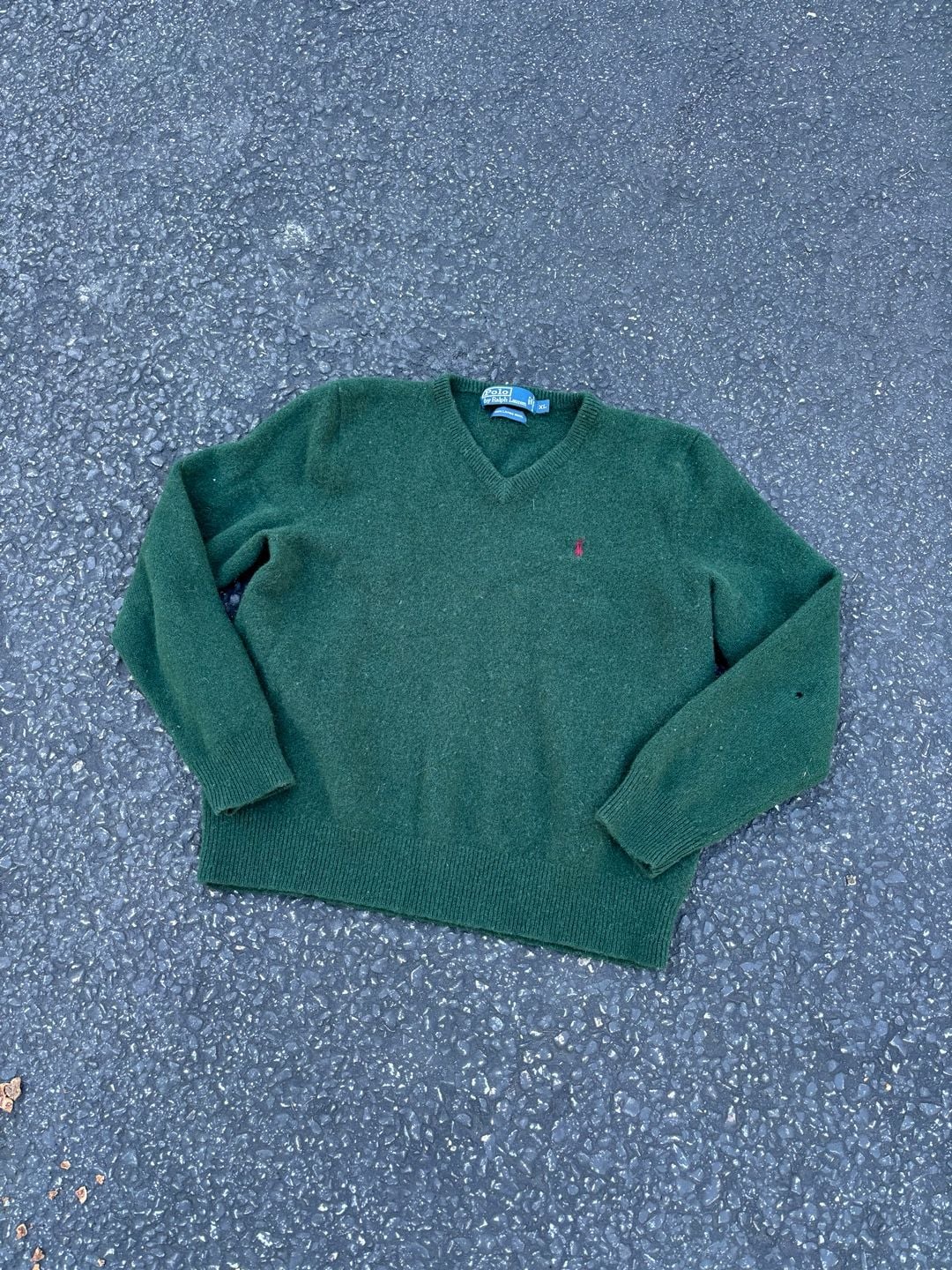 Polo By Ralph Lauren V-Neck Sweater Size XL Green Lambswool 2