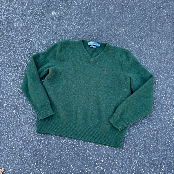 Polo By Ralph Lauren V-Neck Sweater Size XL Green Lambswool