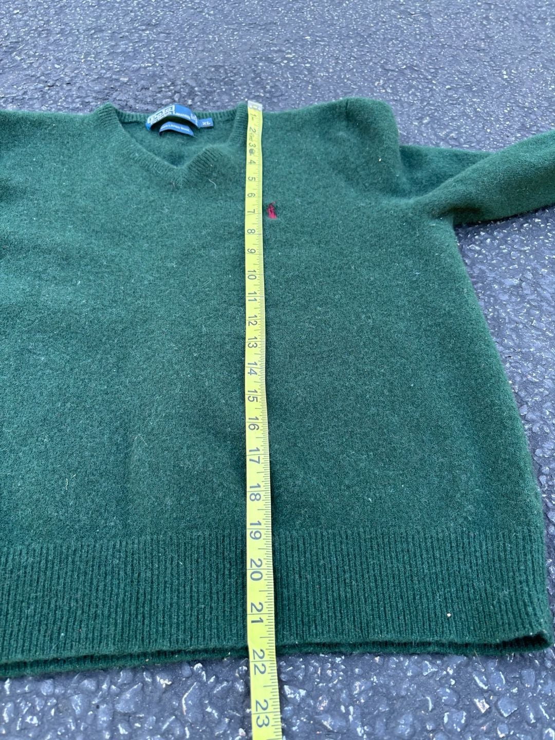 Polo By Ralph Lauren V-Neck Sweater Size XL Green Lambswool 10