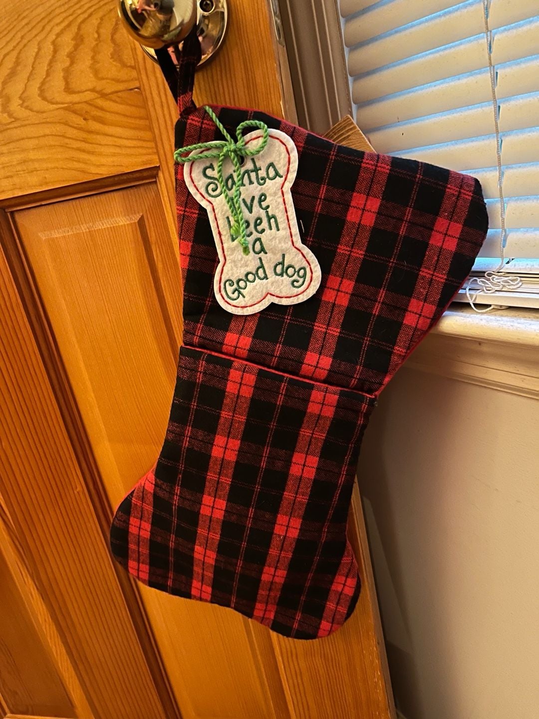 Red Buffalo Plaid Dog Bone Christmas Stocking 1