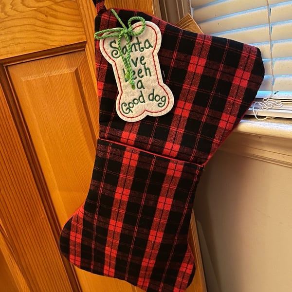 Red Buffalo Plaid Dog Bone Christmas Stocking