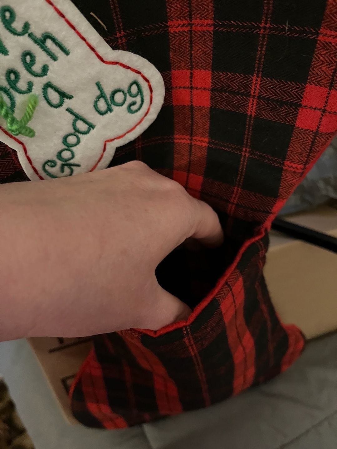 Red Buffalo Plaid Dog Bone Christmas Stocking 3