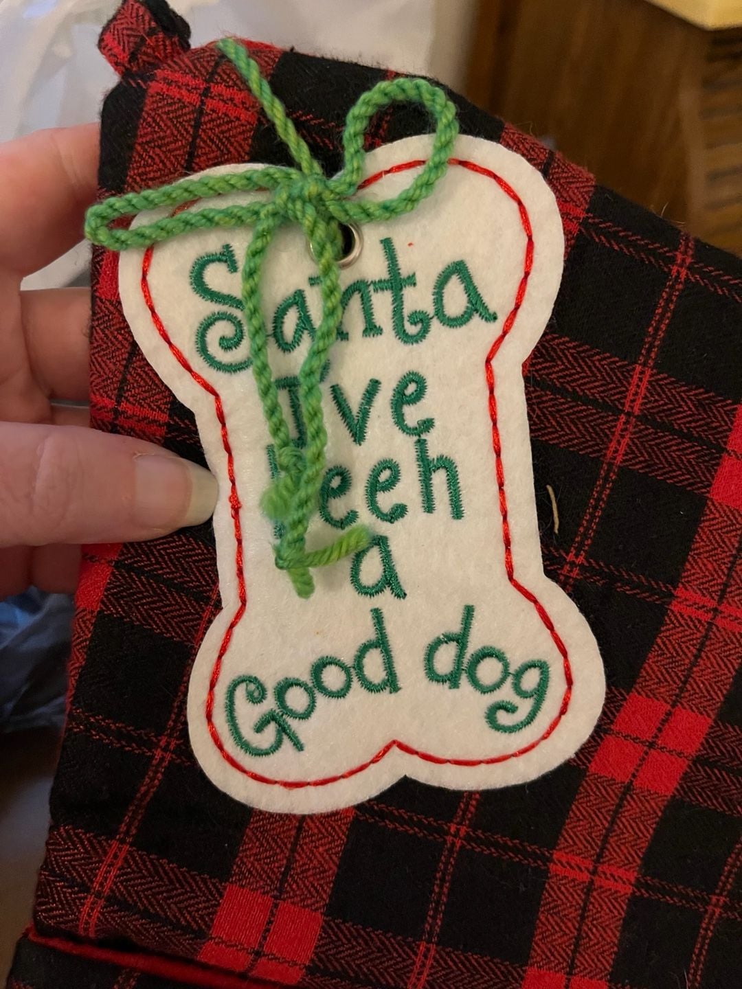 Red Buffalo Plaid Dog Bone Christmas Stocking 4