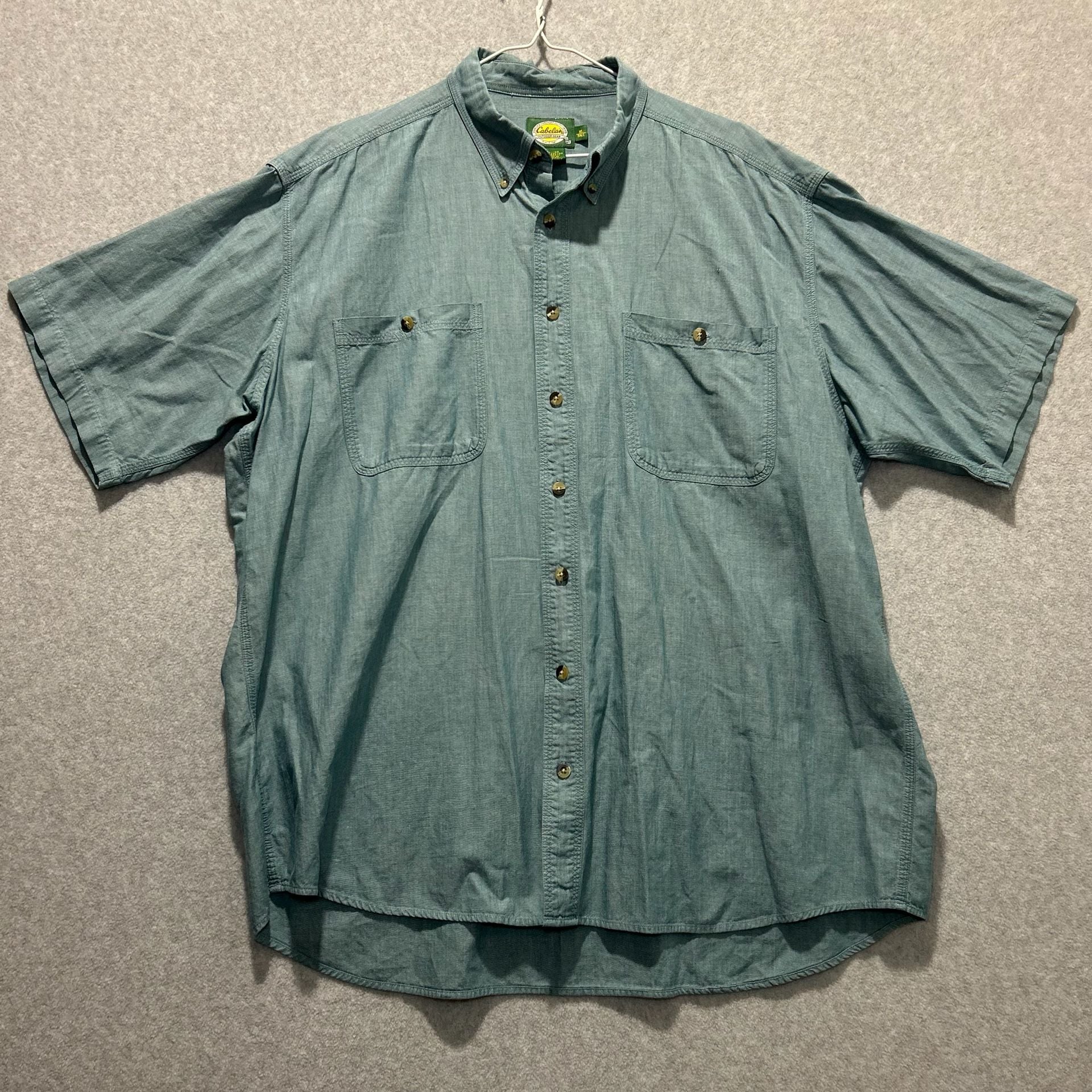Cabela's Men’s Blue Green Casual Button Down Short Sleeve Work Shirt, Size XLT 2