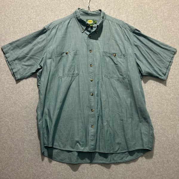 Cabela's Men’s Blue Green Casual Button Down Short Sleeve Work Shirt, Size XLT