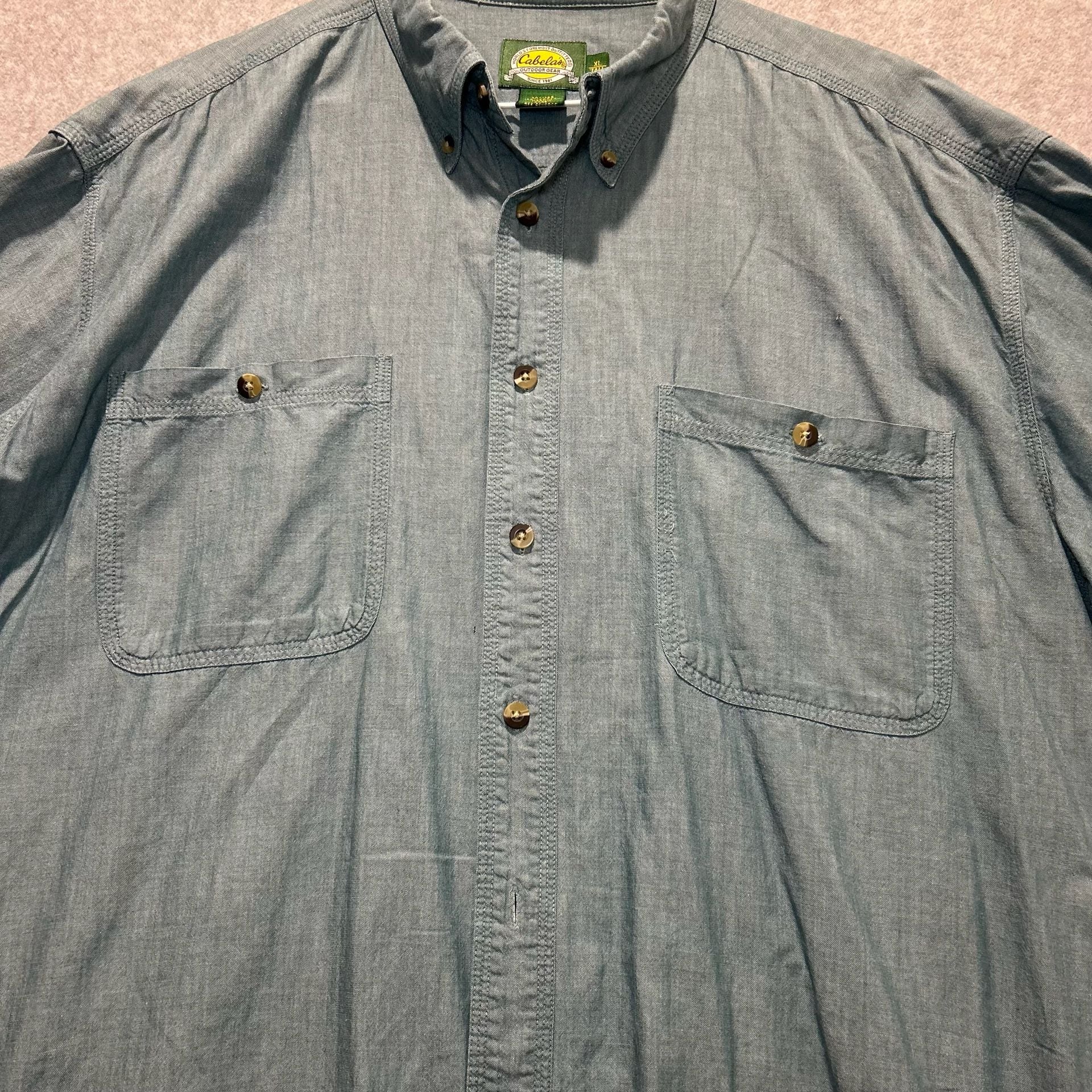 Cabela's Men’s Blue Green Casual Button Down Short Sleeve Work Shirt, Size XLT 4
