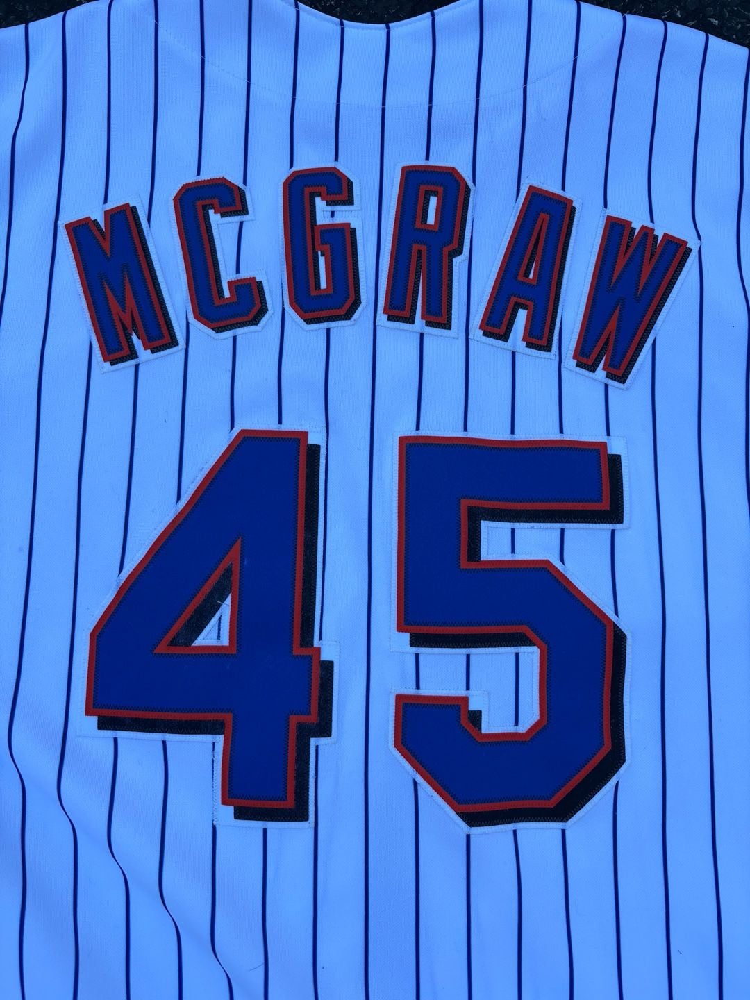 Majestic New York Mets McGraw 45 Baseball Jersey Pinstripe White 9