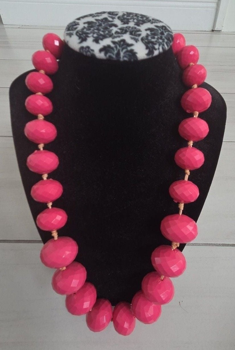 Unbranded Faceted Pink Beaded Statement Necklace Hot Pink Acrylic 2