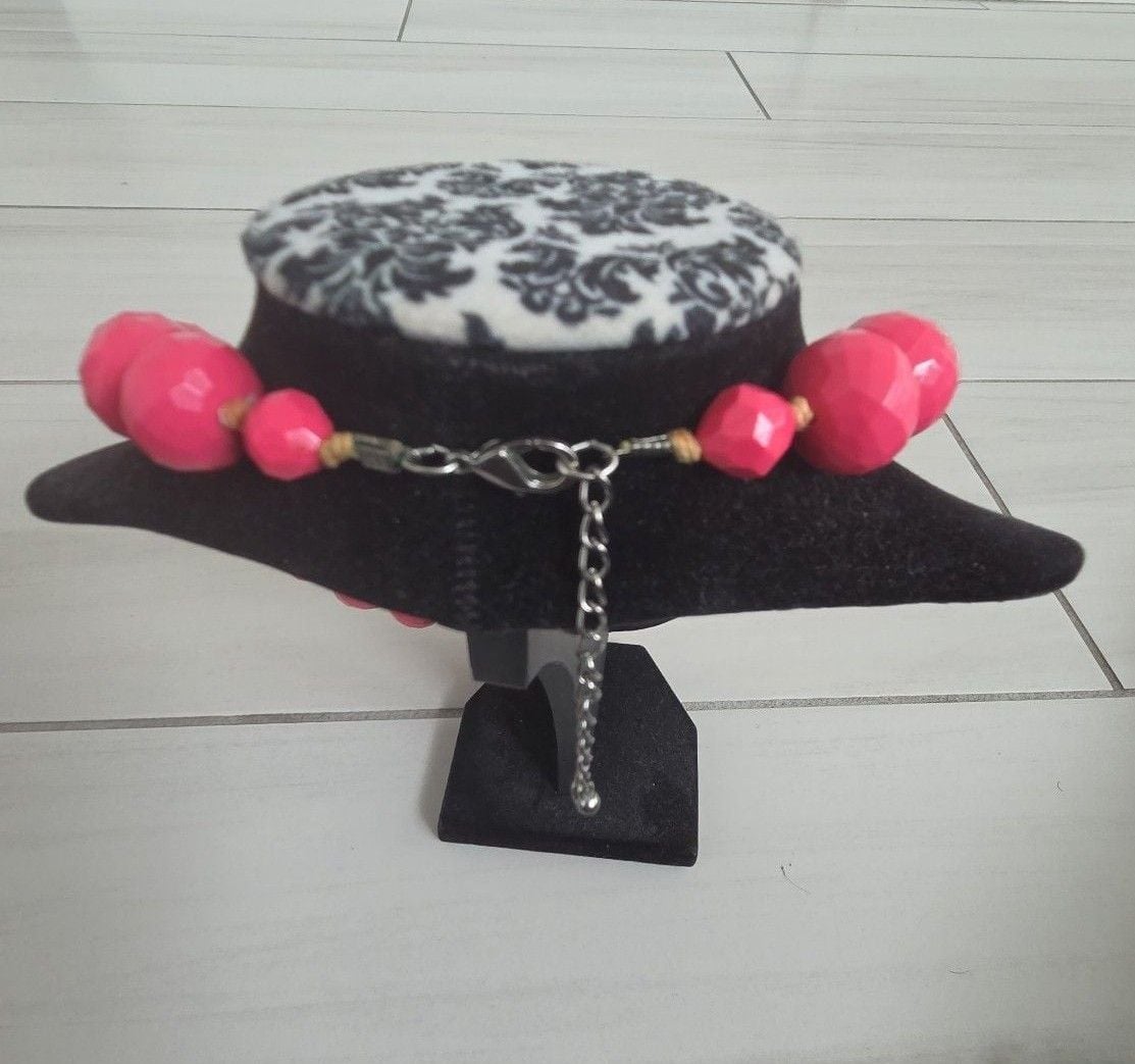 Unbranded Faceted Pink Beaded Statement Necklace Hot Pink Acrylic 4
