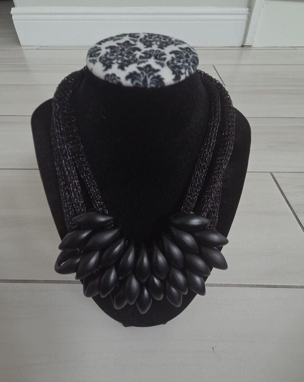 Chunky Black Statement Necklace Resin Petal Cluster Bib Collar 4