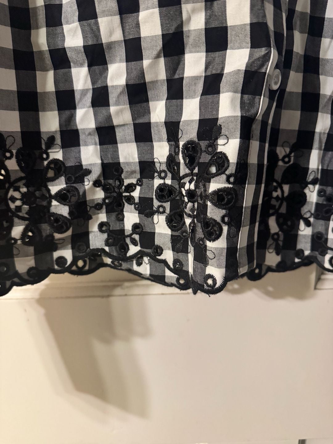 Market & Spruce Button Down Shirt Size L Black White Gingham Embroidered 5