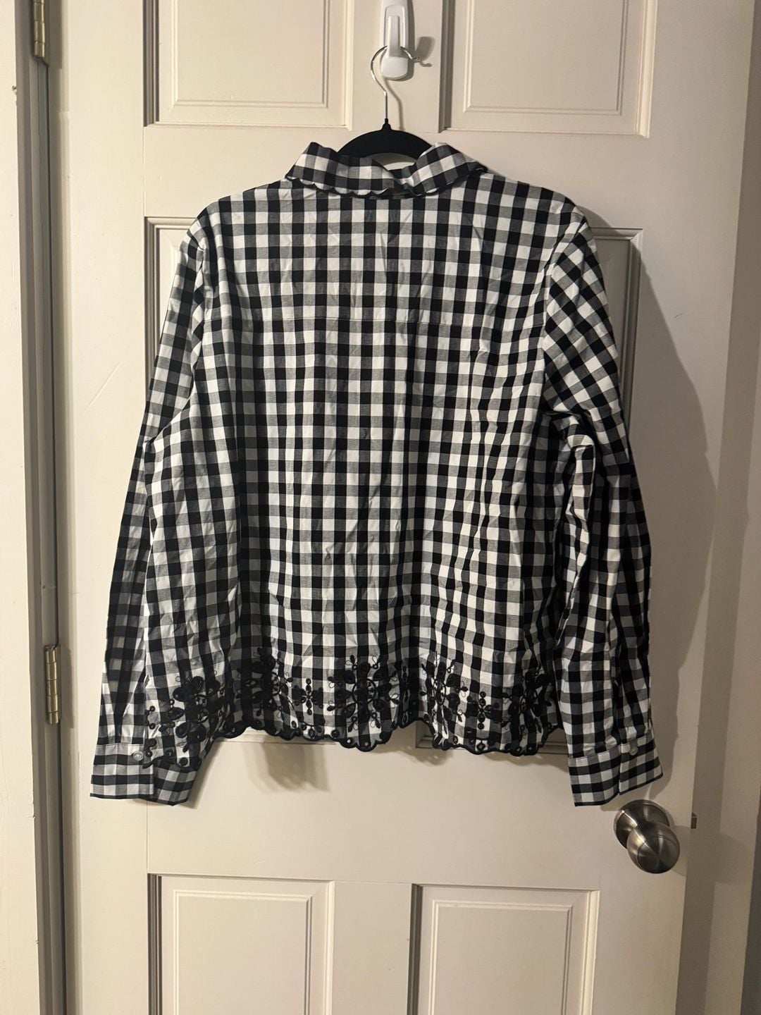 Market & Spruce Button Down Shirt Size L Black White Gingham Embroidered 7