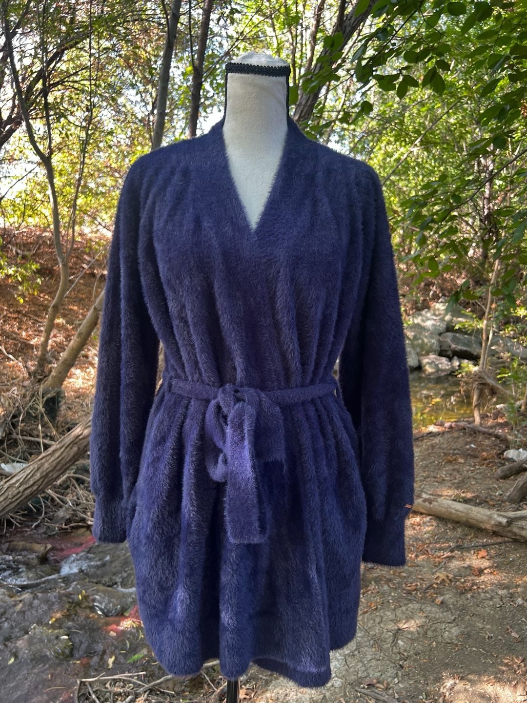 Savage X Fenty Fluffy Robe Blue Plush Fuzzy Lounge Cardigan 3