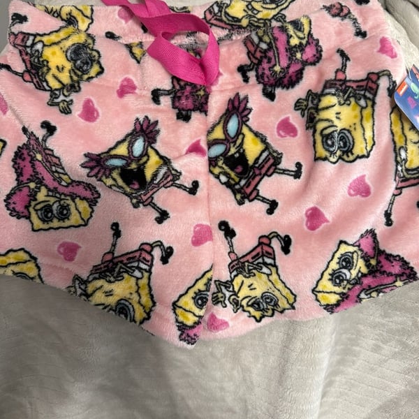 SpongeBob SquarePants Fleece Lounge Shorts Size L Pink Allover Print