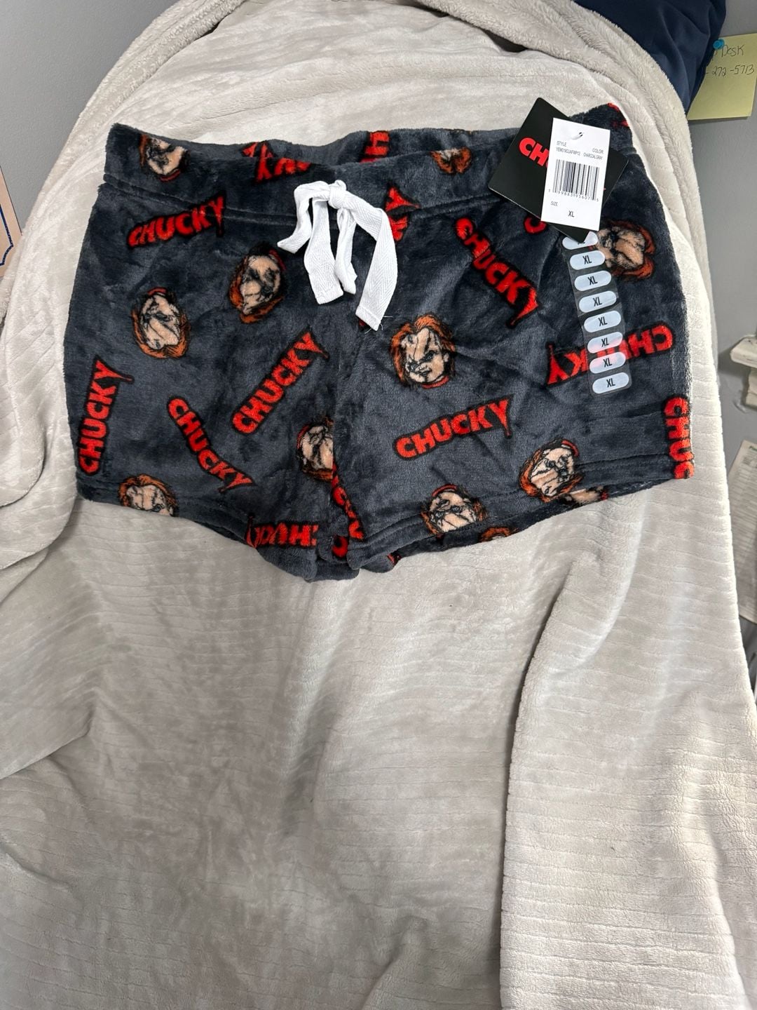 Chucky Pajama Shorts Size XL Charcoal Gray Fleece Sleepwear 2