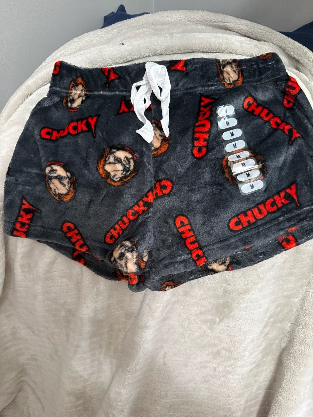 Chucky Fleece Sleep Shorts Size M Gray Horror Movie Toss Print 1