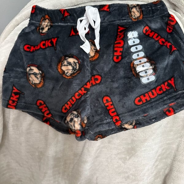 Chucky Fleece Sleep Shorts Size M Gray Horror Movie Toss Print