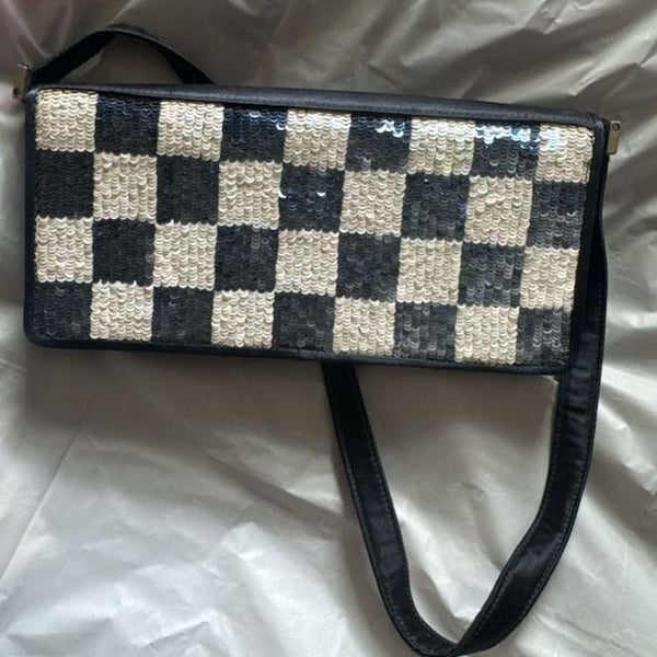 Mimi Moulton New York Black and White Sequin Checkered Shoulder Bag