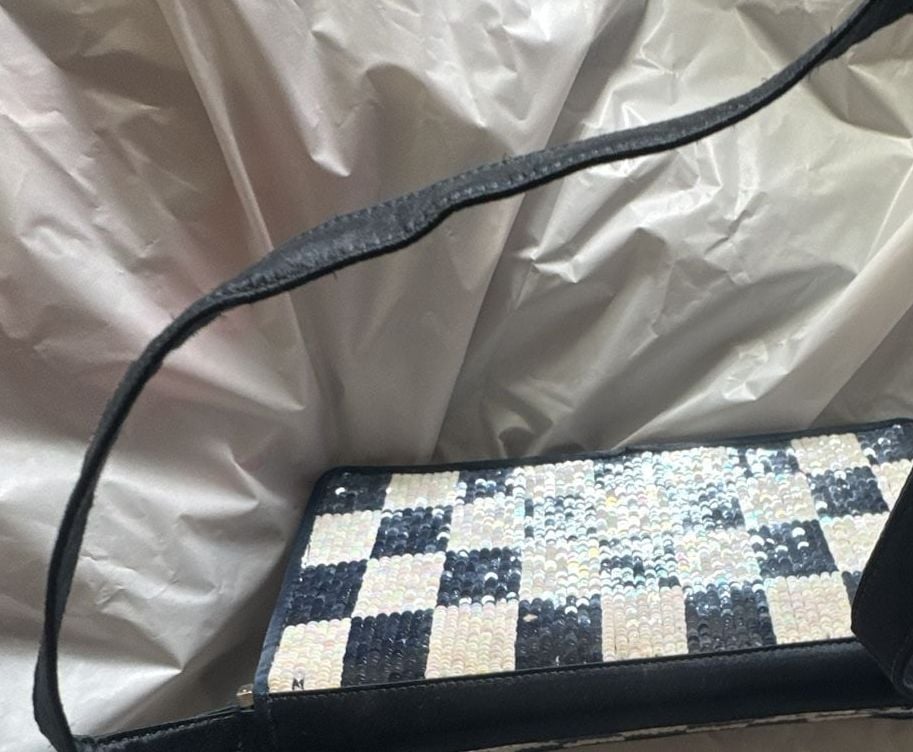 Mimi Moulton New York Black and White Sequin Checkered Shoulder Bag 7