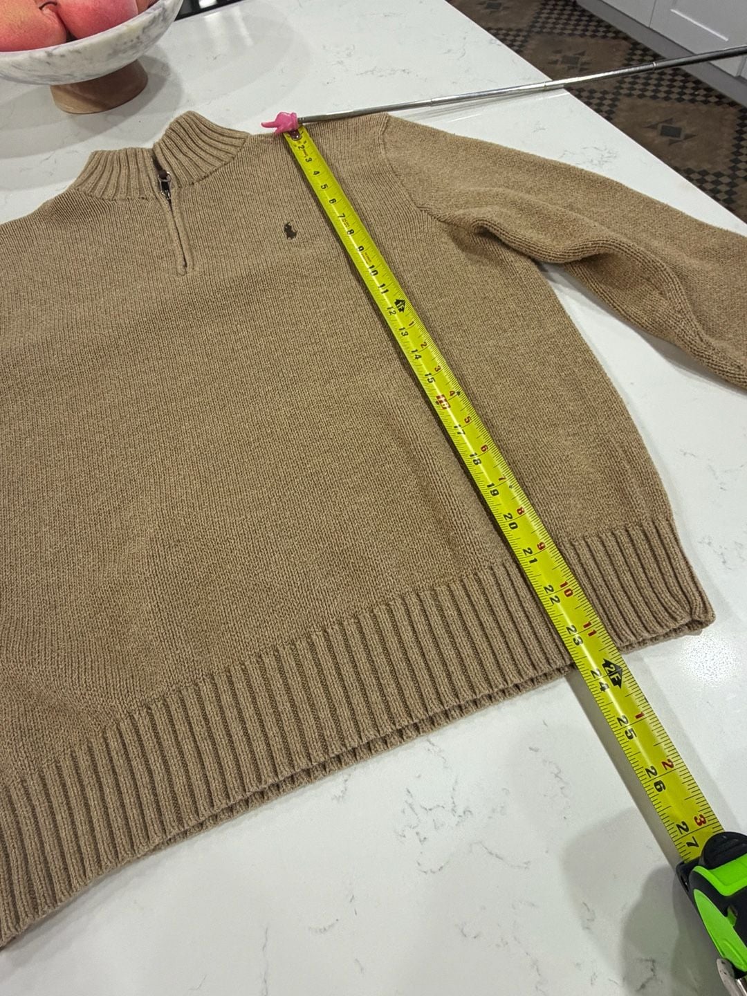 Polo Ralph Lauren Men's Medium Tan Brown 100% Pima Cotton Half Zip Ribbed Pullover Sweater 8