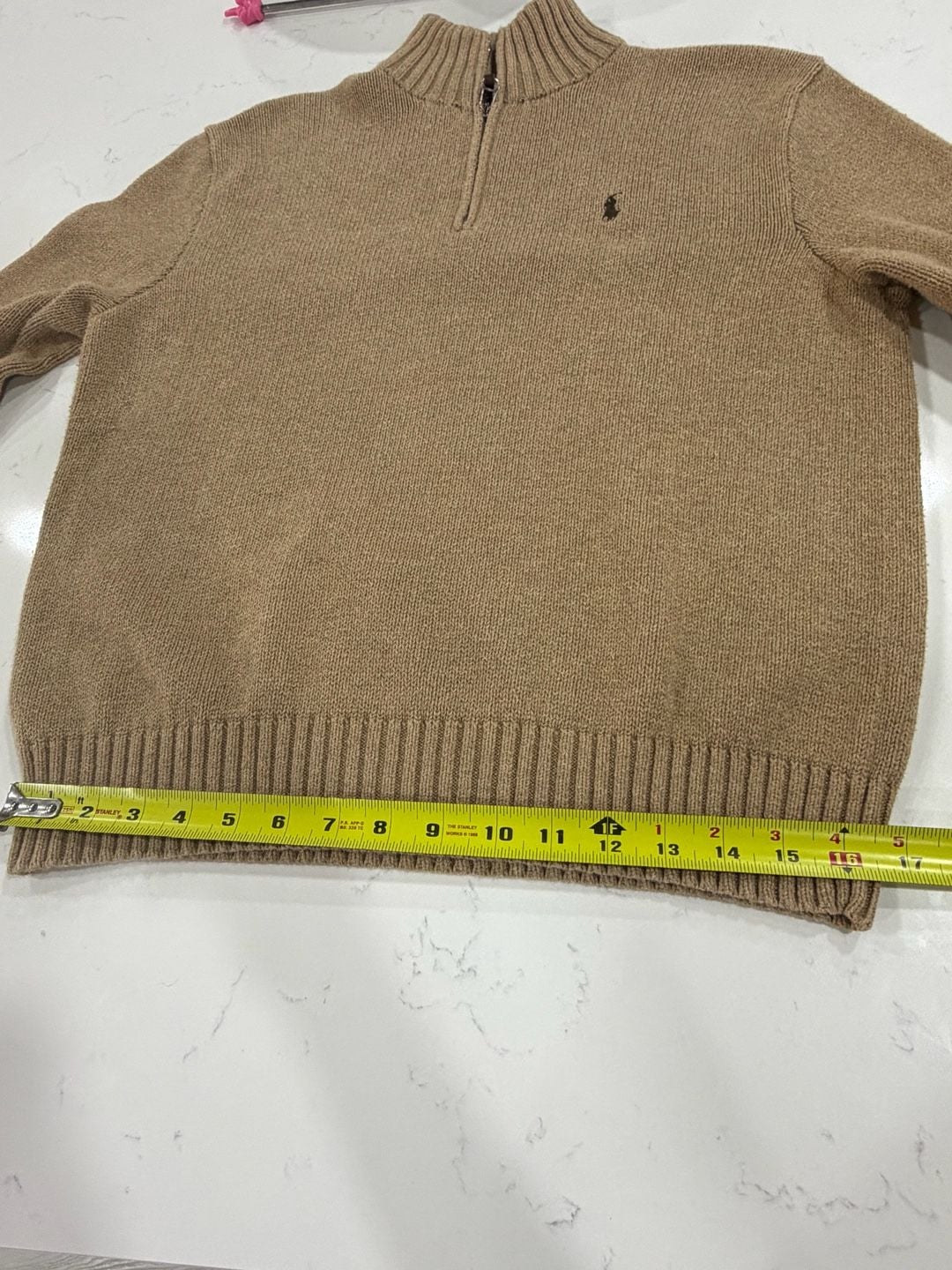 Polo Ralph Lauren Men's Medium Tan Brown 100% Pima Cotton Half Zip Ribbed Pullover Sweater 10