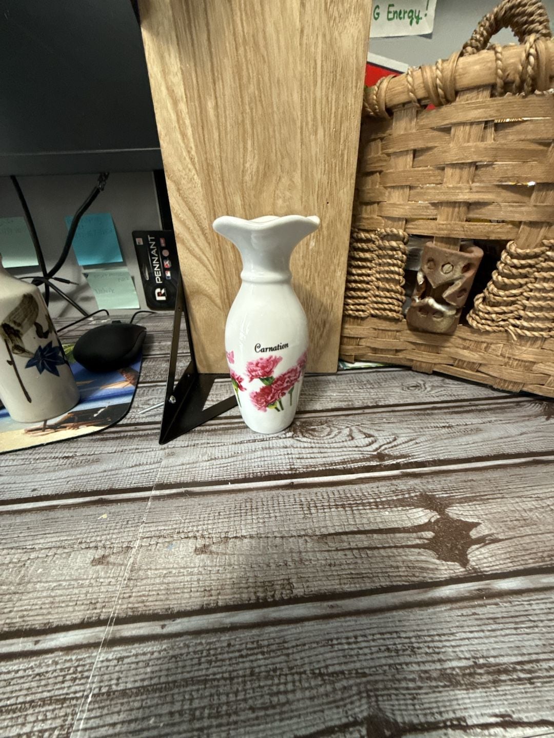 Ceramic Bud Vase January Carnation Floral White 1