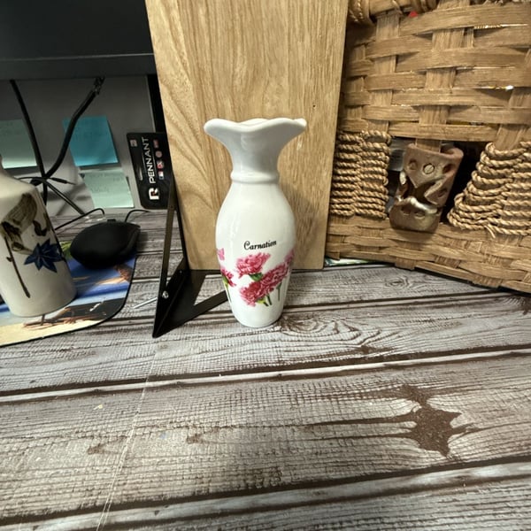 Ceramic Bud Vase January Carnation Floral White