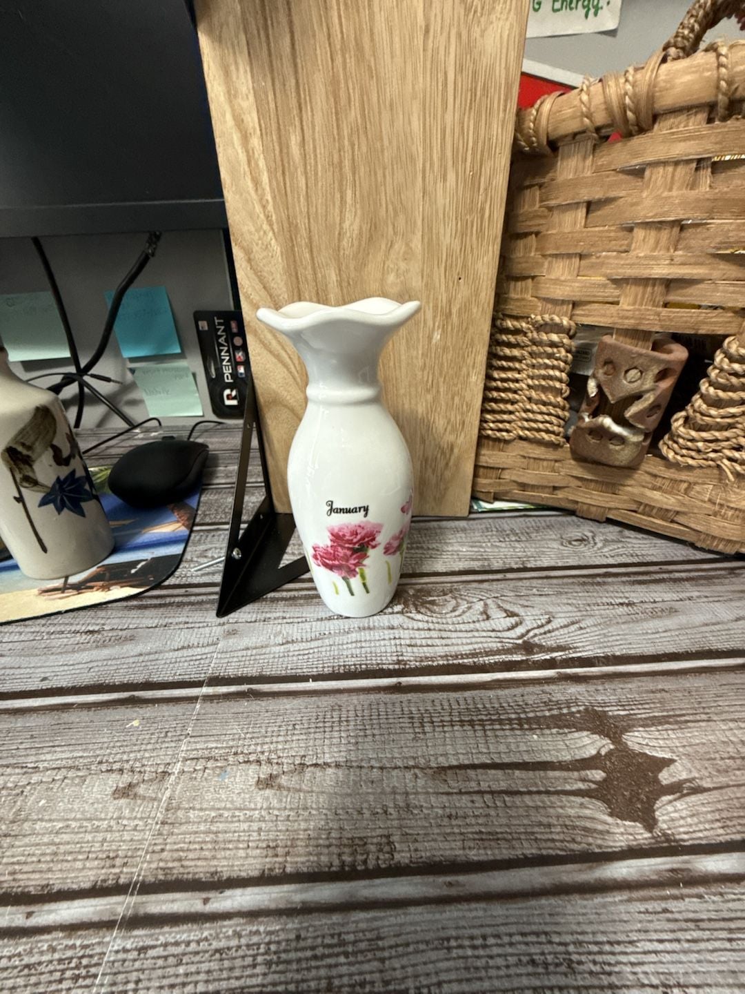 Ceramic Bud Vase January Carnation Floral White 2